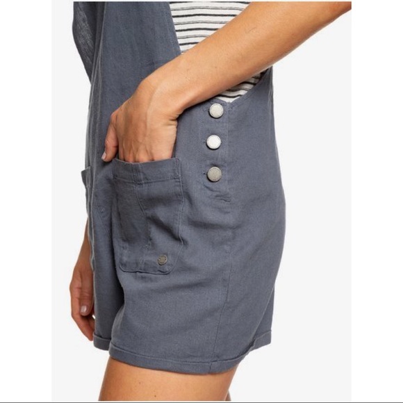 Roxy Compass Direction Linen Dungaree Romper - Picture 4 of 7